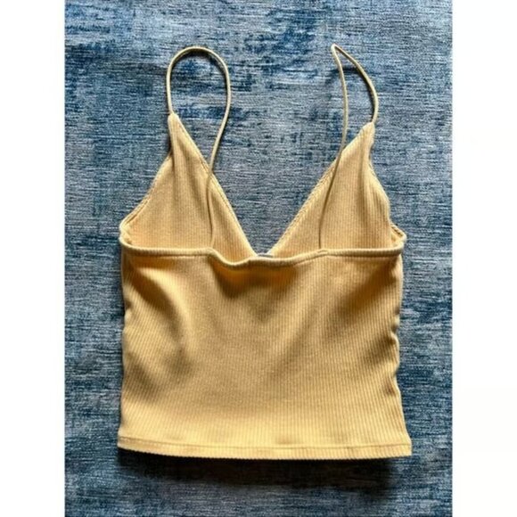 Garage Goldenrod Yellow V Neck Ribbed Knit Crop Top XS - Picture 2 of 3
